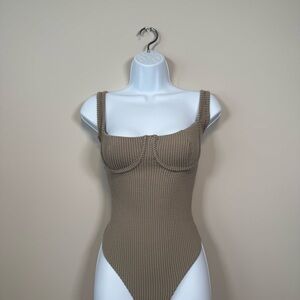 Fashion Nova Taupe Ribbed Bodysuit